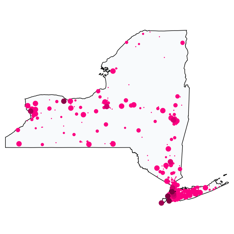 A map showing all Cell Phone Stores locations in New York