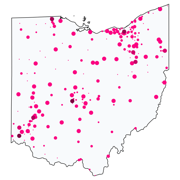 A map showing all Cell Phone Stores locations in Ohio