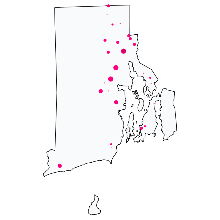 A map showing all Cell Phone Stores locations in Rhode Island