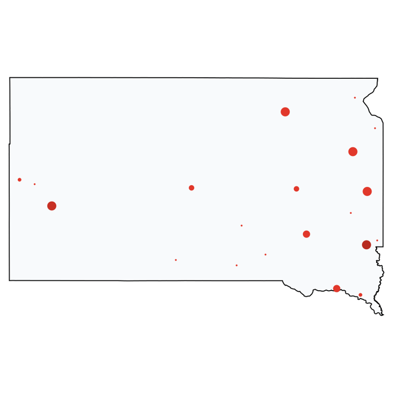 A map showing all Cell Phone Stores locations in South Dakota