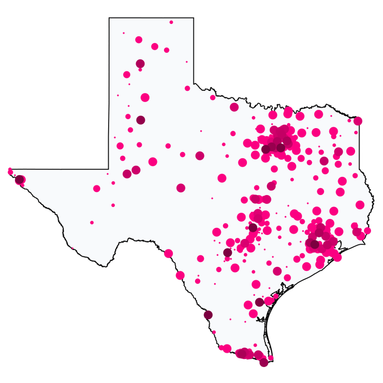 A map showing all Cell Phone Stores locations in Texas