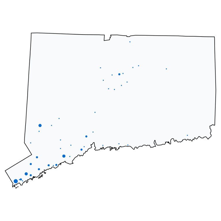 A map showing all Chase Bank locations in Connecticut