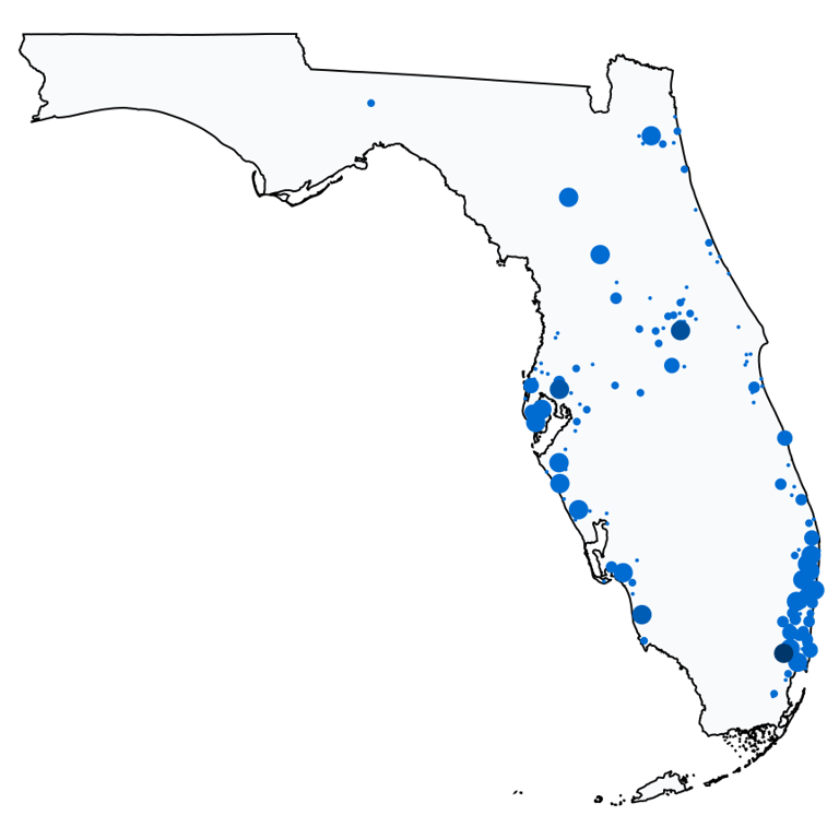 A map showing all Chase Bank locations in Florida