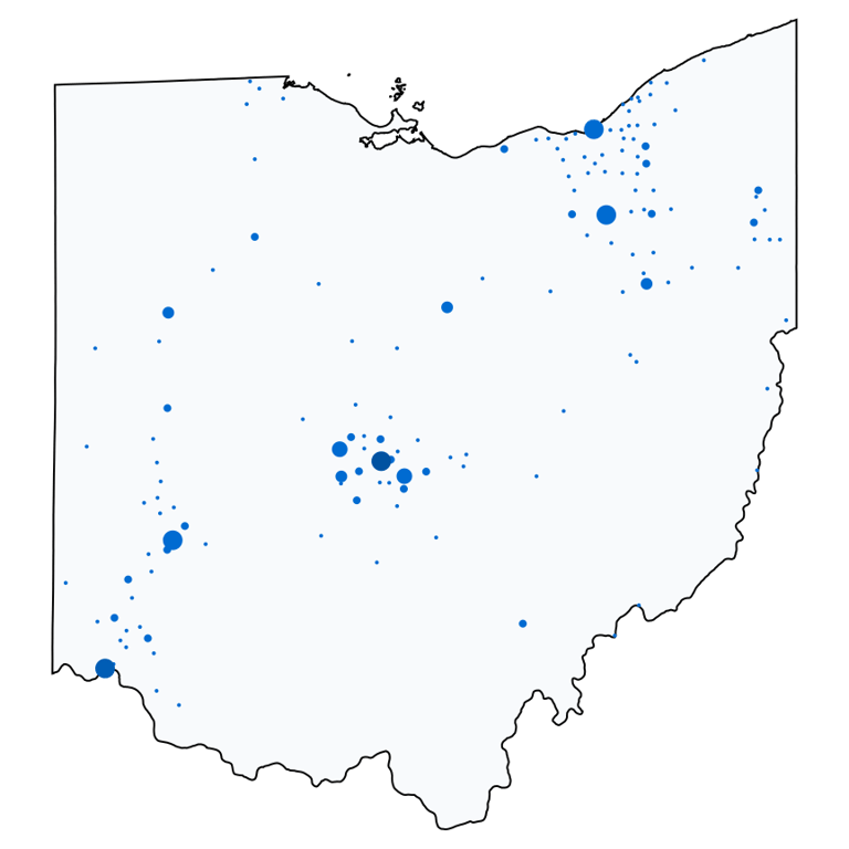 A map showing all Chase Bank locations in Ohio