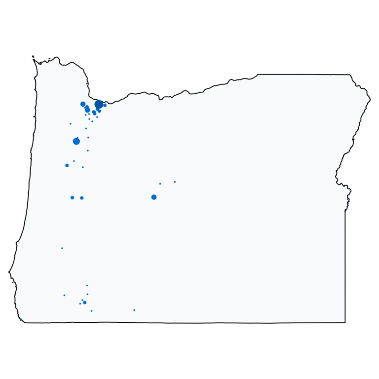 A map showing all Chase Bank locations in Oregon