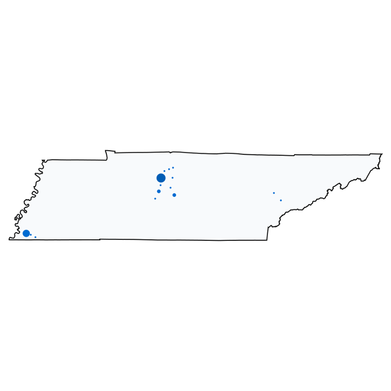 A map showing all Chase Bank locations in Tennessee