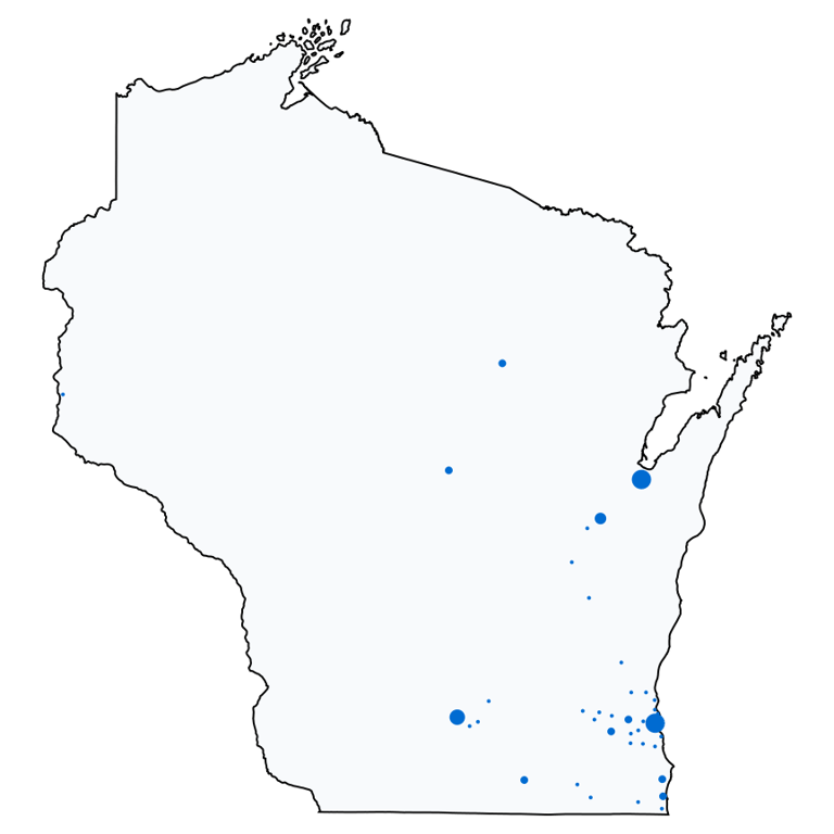 A map showing all Chase Bank locations in Wisconsin