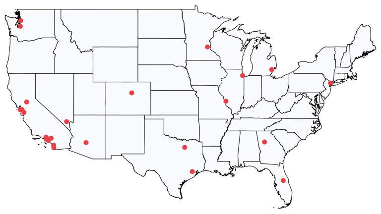 A map showing all Costco Business Center locations in the United States