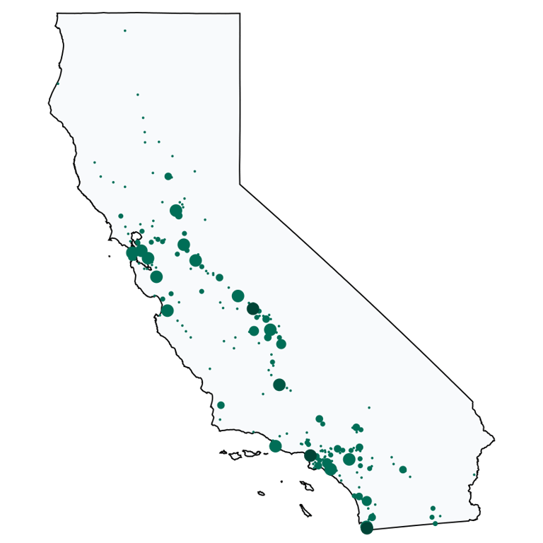 A map showing all Cricket locations in California