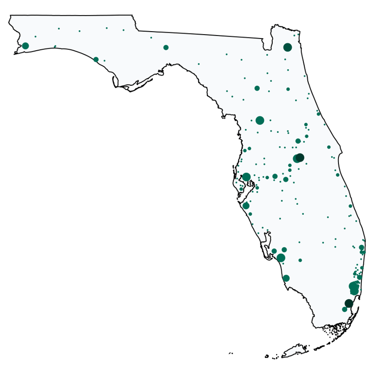 A map showing all Cricket locations in Florida