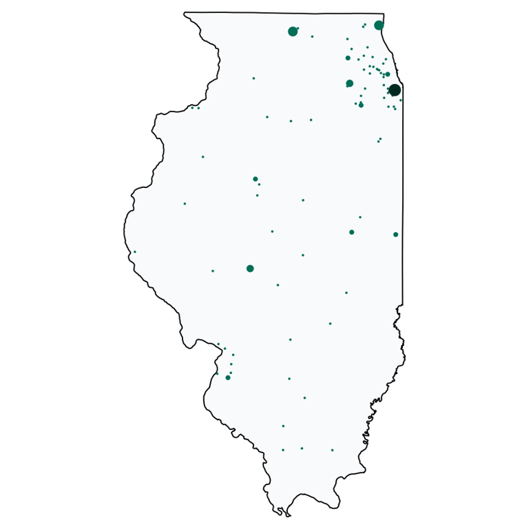 A map showing all Cricket locations in Illinois