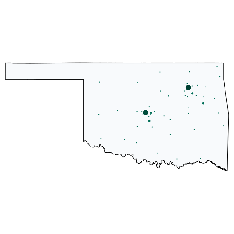 A map showing all Cricket locations in Oklahoma