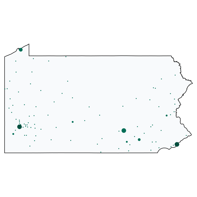 A map showing all Cricket locations in Pennsylvania