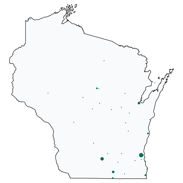 A map showing all Cricket locations in Wisconsin