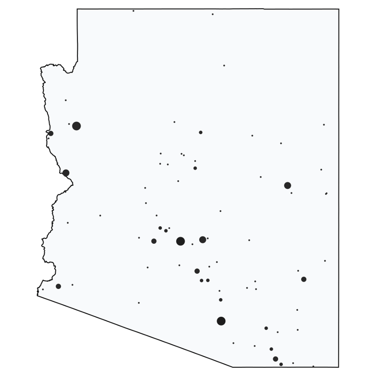 A map showing all Dollar General locations in Arizona