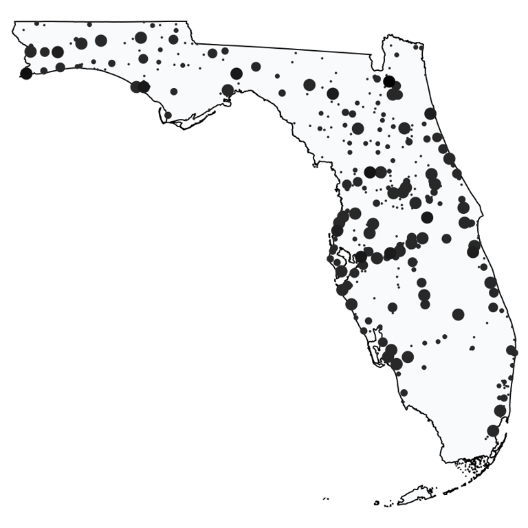 A map showing all Dollar General locations in Florida