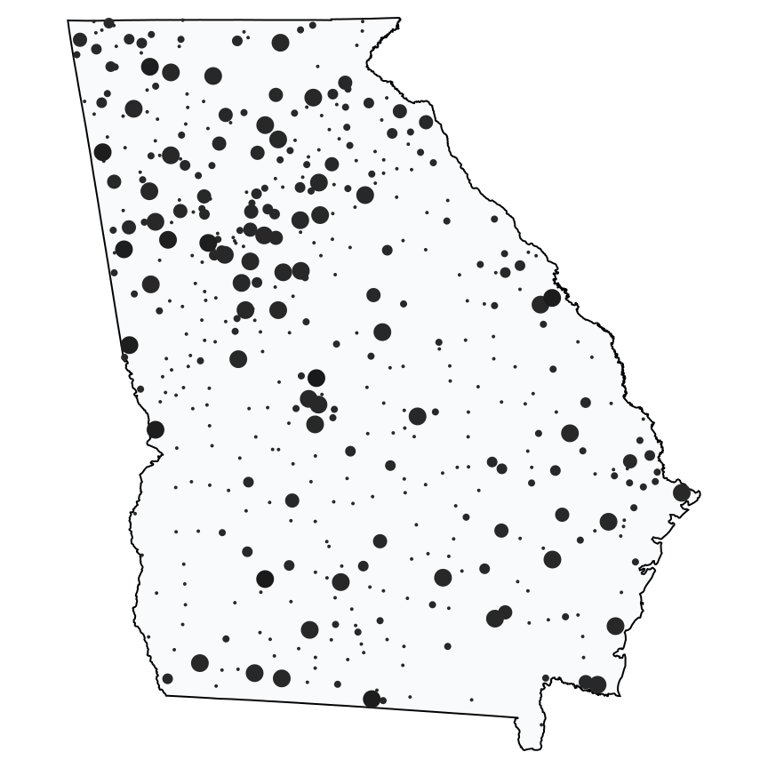 A map showing all Dollar General locations in Georgia