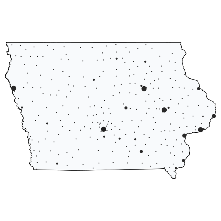 A map showing all Dollar General locations in Iowa