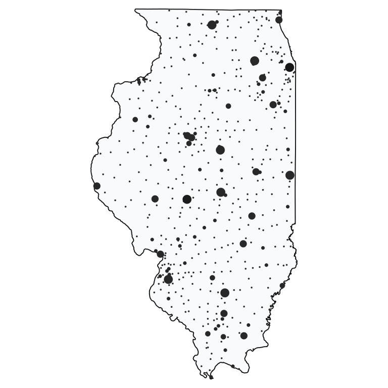 A map showing all Dollar General locations in Illinois