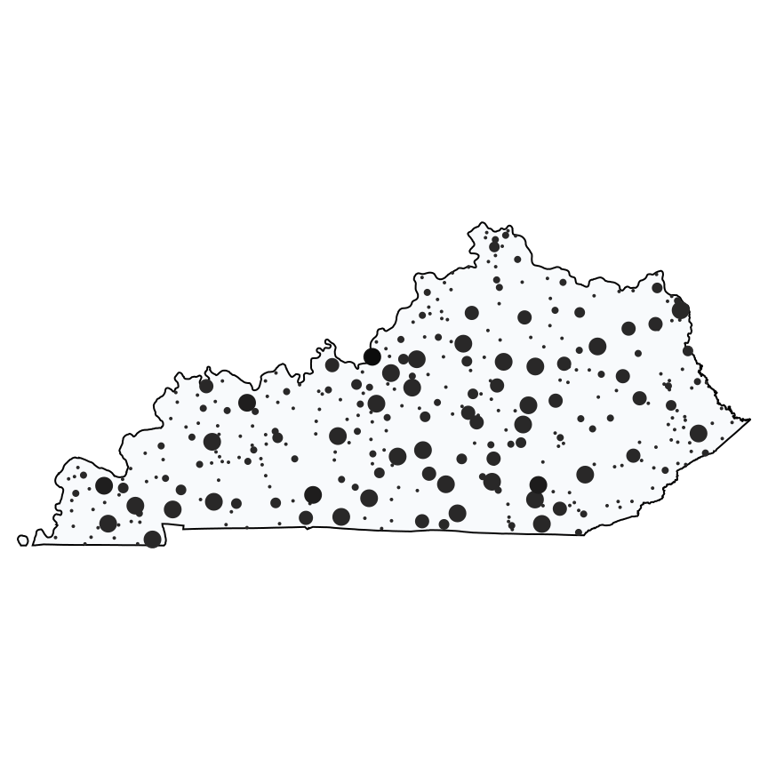 A map showing all Dollar General locations in Kentucky