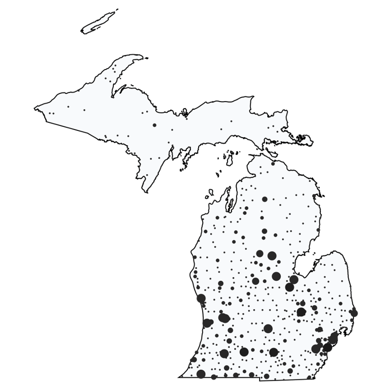 A map showing all Dollar General locations in Michigan