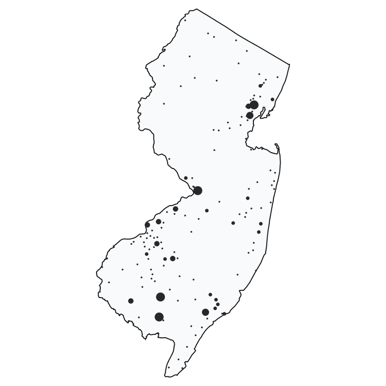 A map showing all Dollar General locations in New Jersey