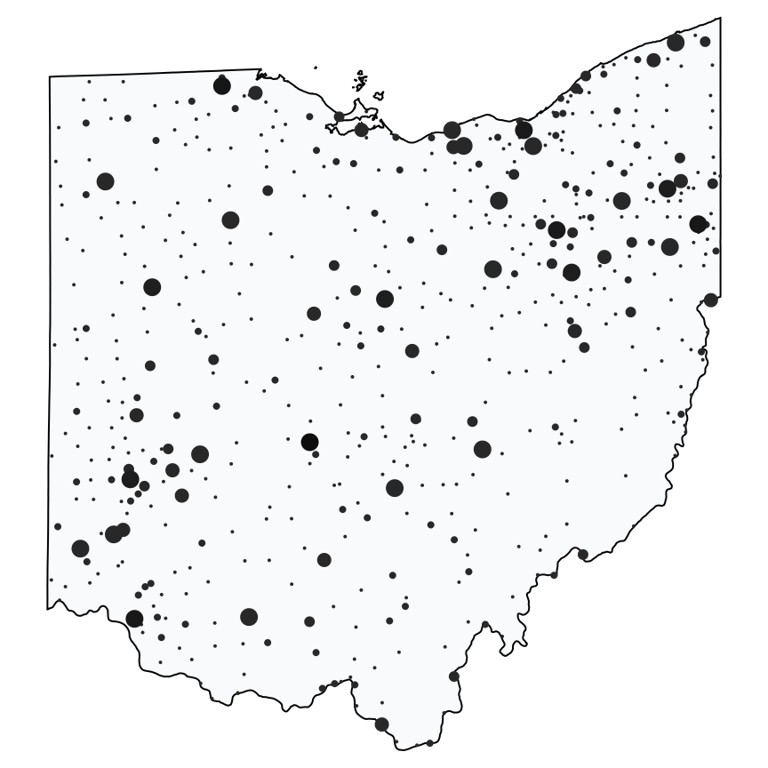 A map showing all Dollar General locations in Ohio