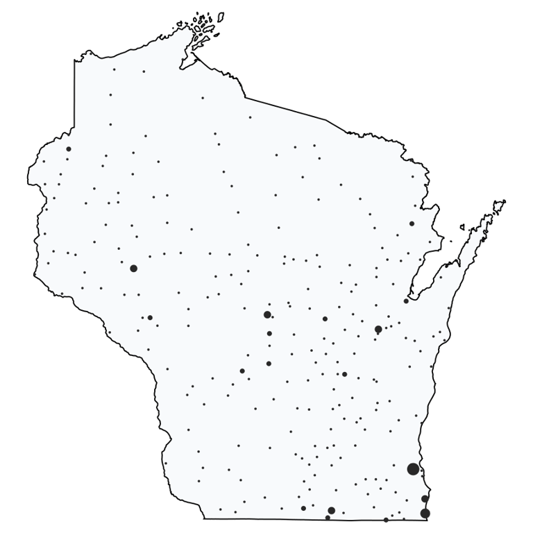 A map showing all Dollar General locations in Wisconsin