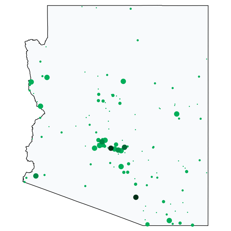 A map showing all Dollar Stores and Deep Discount Stores locations in Arizona