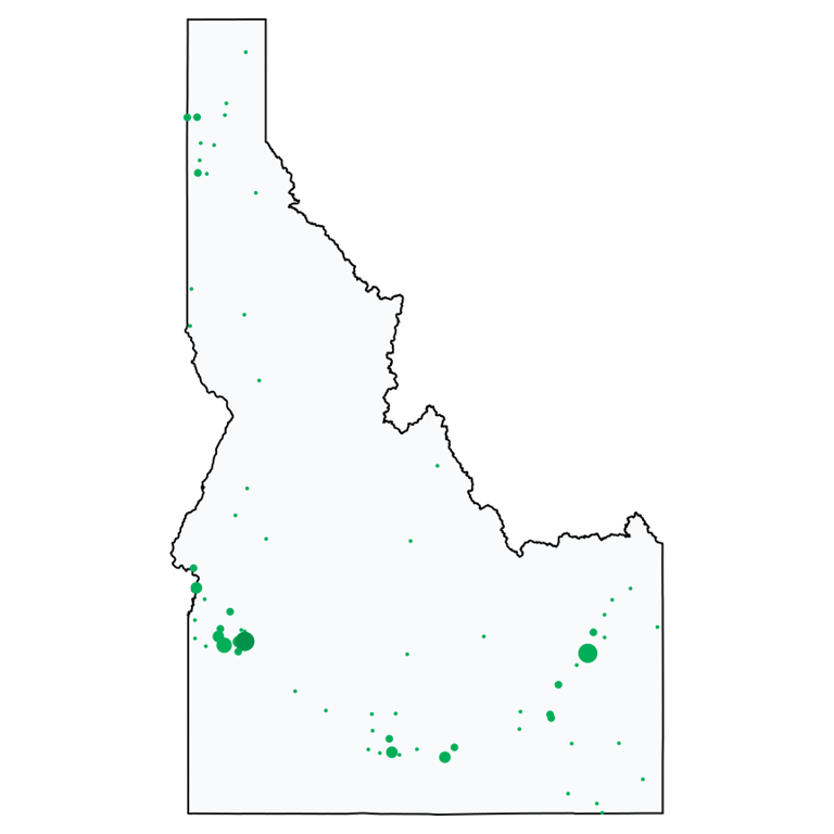 A map showing all Dollar Stores and Deep Discount Stores locations in Idaho