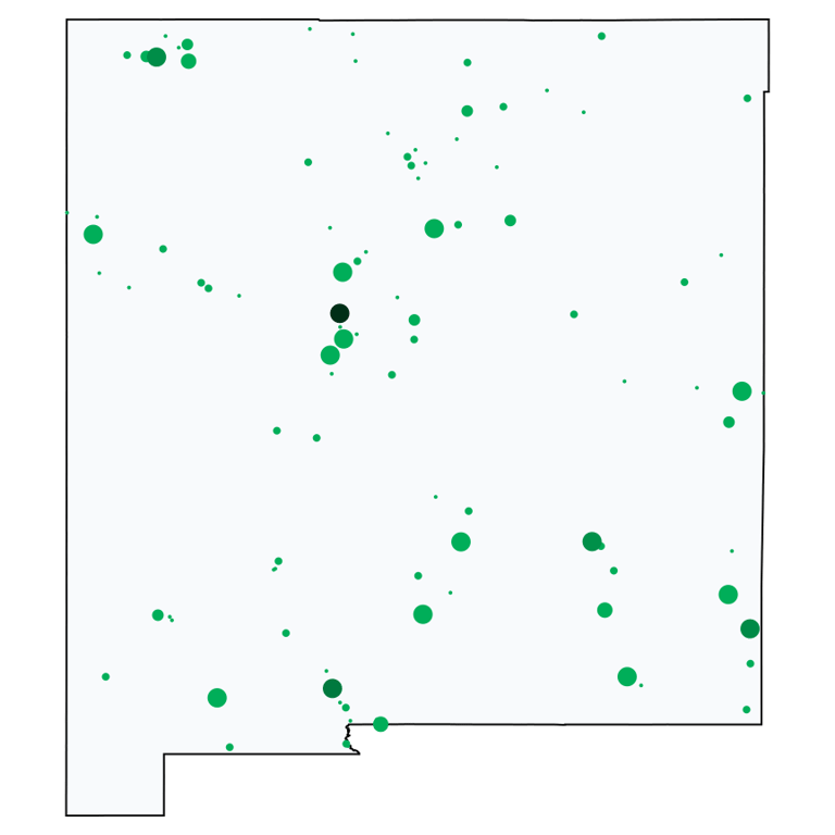 A map showing all Dollar Stores and Deep Discount Stores locations in New Mexico