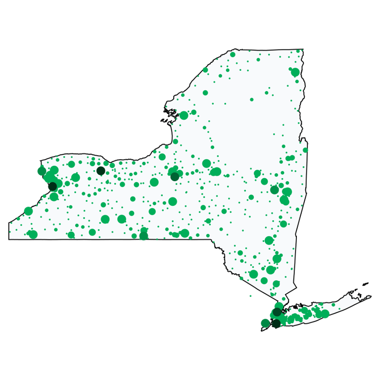 A map showing all Dollar Stores and Deep Discount Stores locations in New York