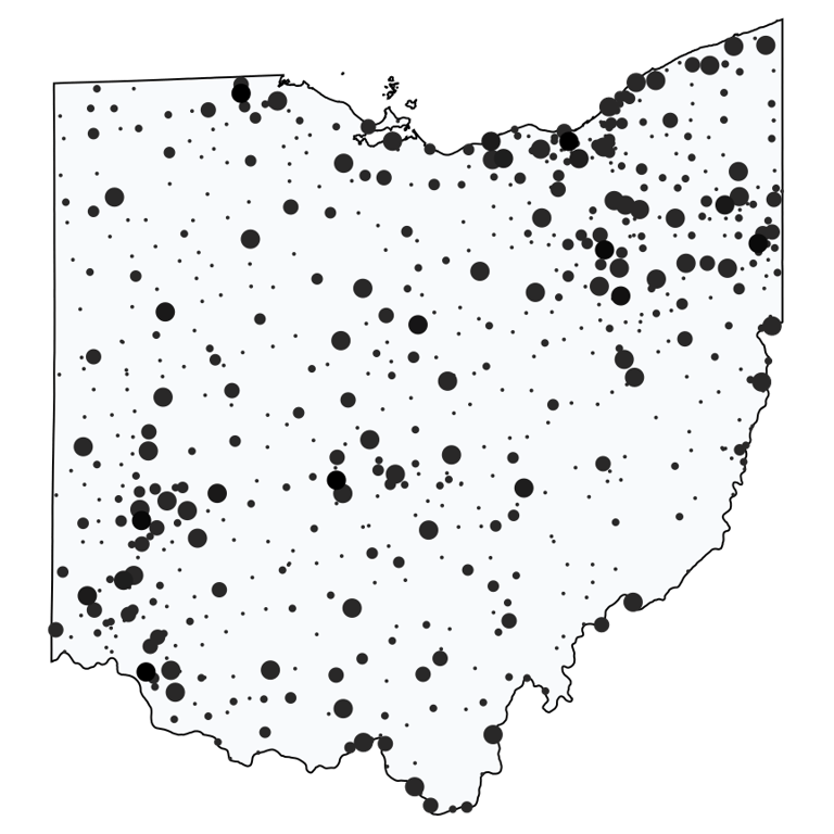 A map showing all Dollar Stores and Deep Discount Stores locations in Ohio