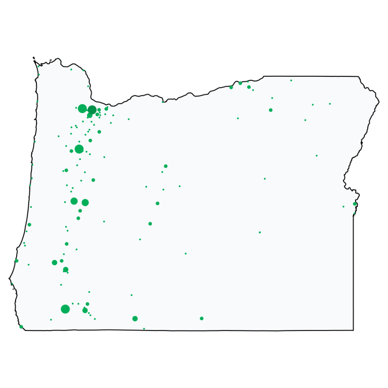 A map showing all Dollar Stores and Deep Discount Stores locations in Oregon