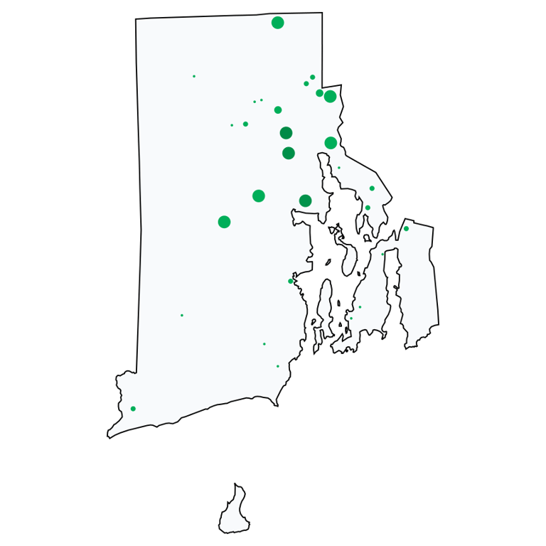 A map showing all Dollar Stores and Deep Discount Stores locations in Rhode Island