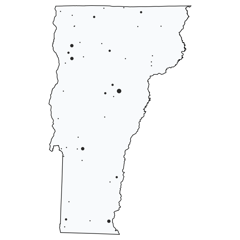 A map showing all Dollar Stores and Deep Discount Stores locations in Vermont