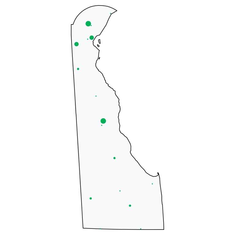 A map showing all Dollar Tree locations in Delaware