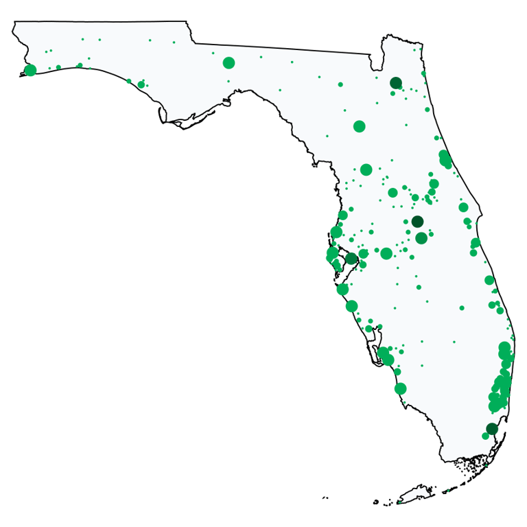 A map showing all Dollar Tree locations in Florida