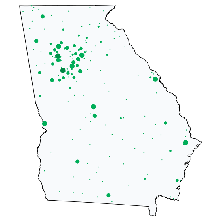 A map showing all Dollar Tree locations in Georgia