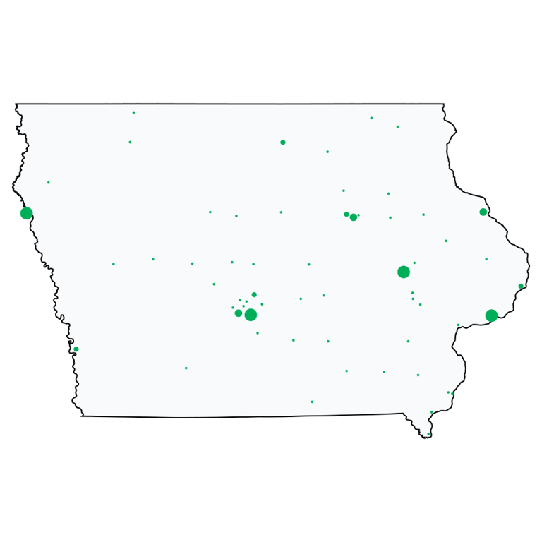 A map showing all Dollar Tree locations in Iowa