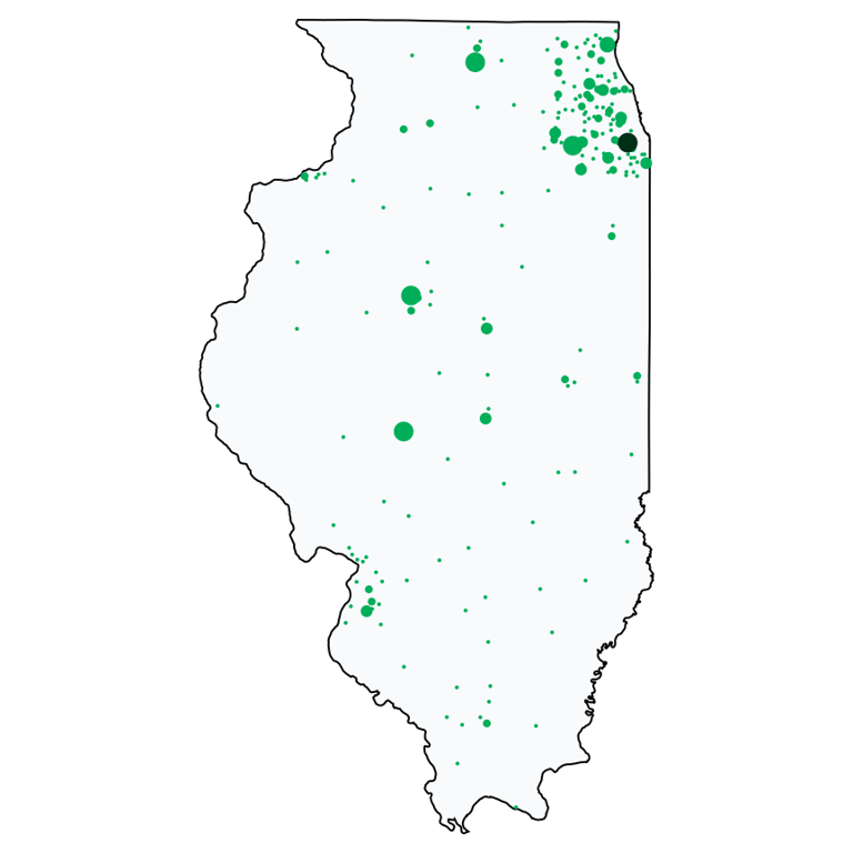 A map showing all Dollar Tree locations in Illinois