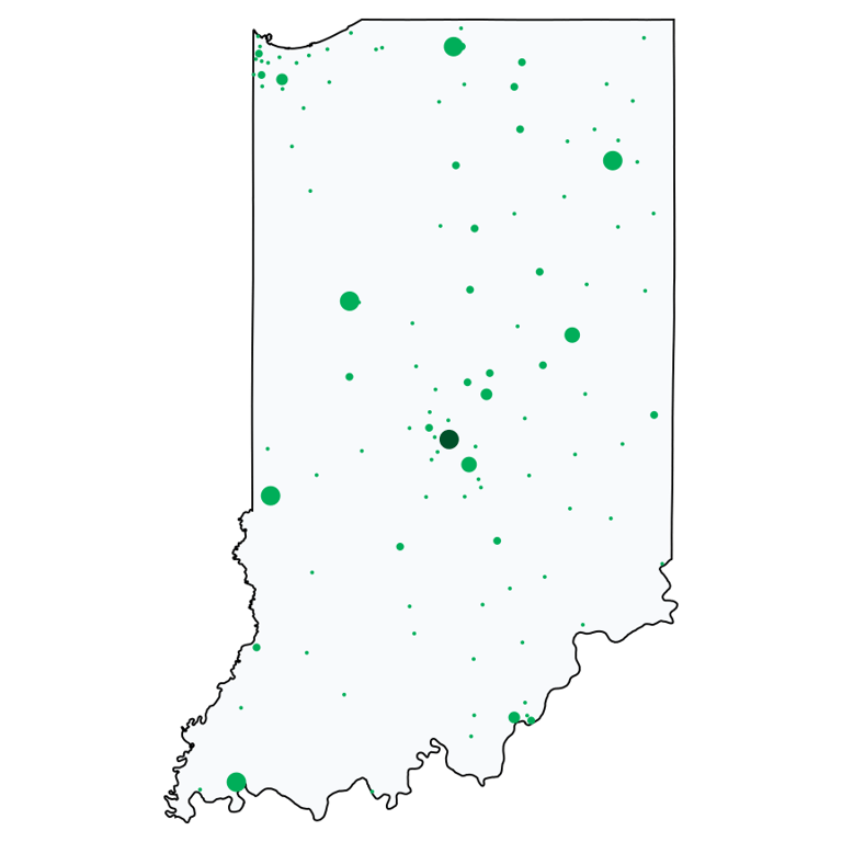 A map showing all Dollar Tree locations in Indiana