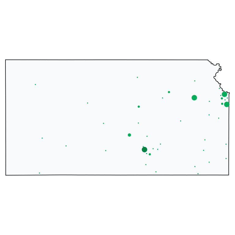 A map showing all Dollar Tree locations in Kansas