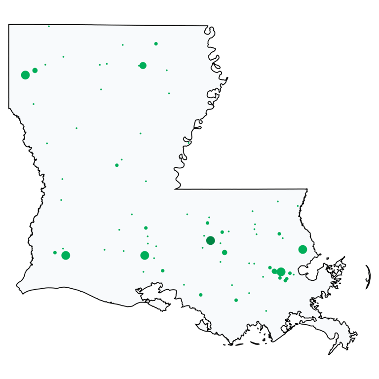 A map showing all Dollar Tree locations in Louisiana