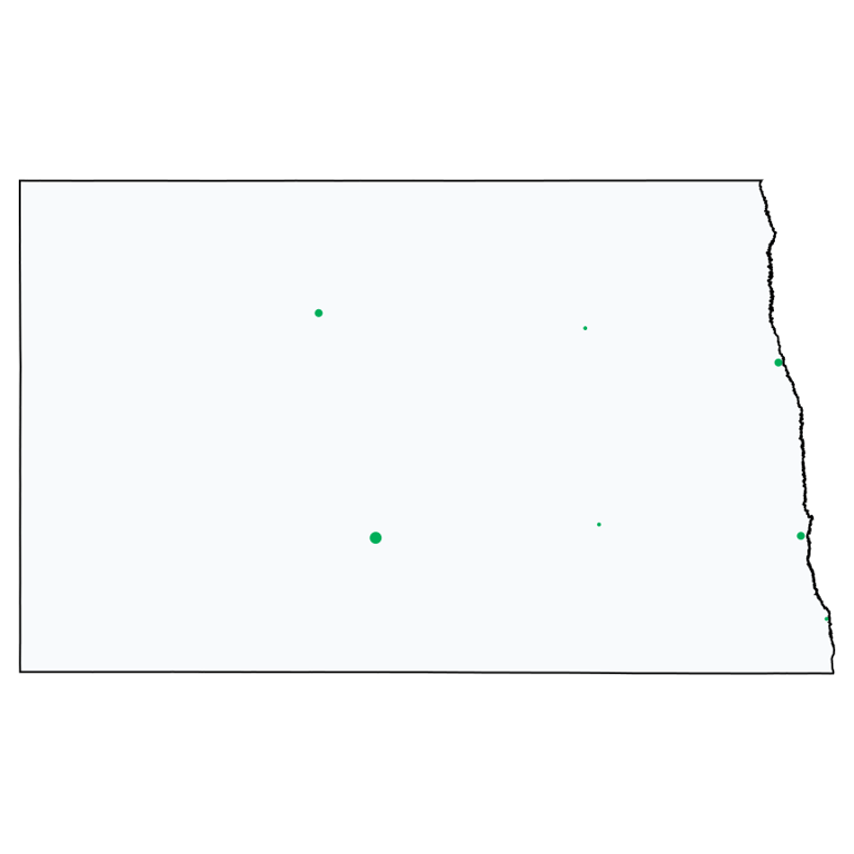 A map showing all Dollar Tree locations in North Dakota