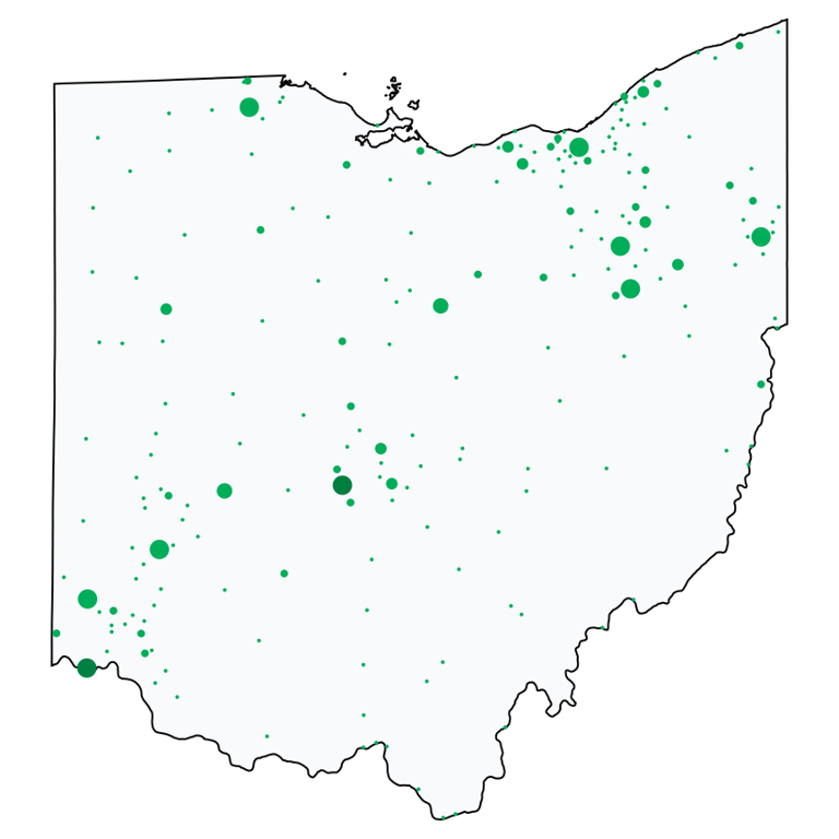 A map showing all Dollar Tree locations in Ohio