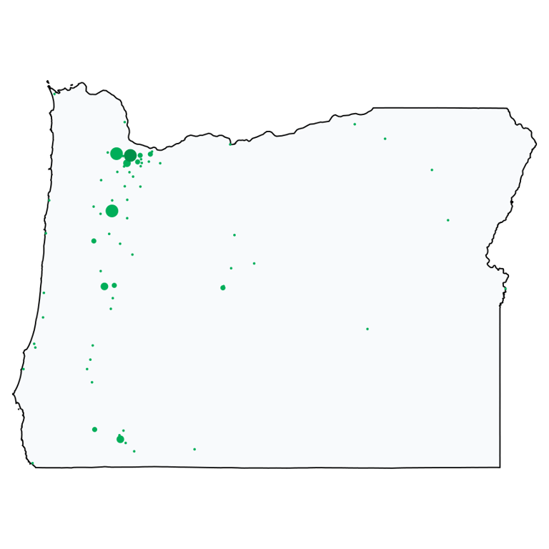 A map showing all Dollar Tree locations in Oregon