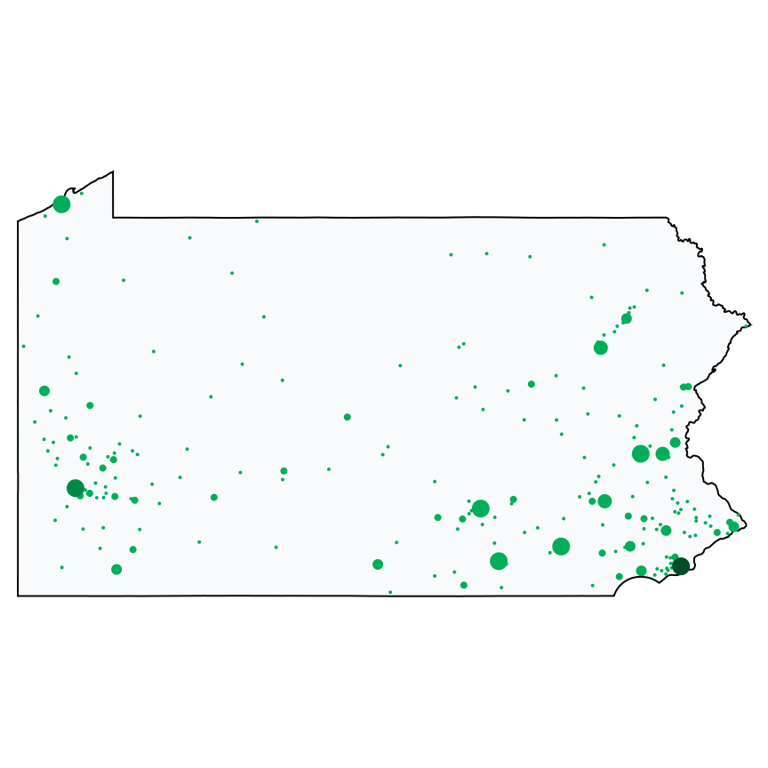 A map showing all Dollar Tree locations in Pennsylvania