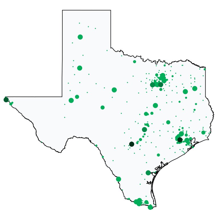 A map showing all Dollar Tree locations in Texas