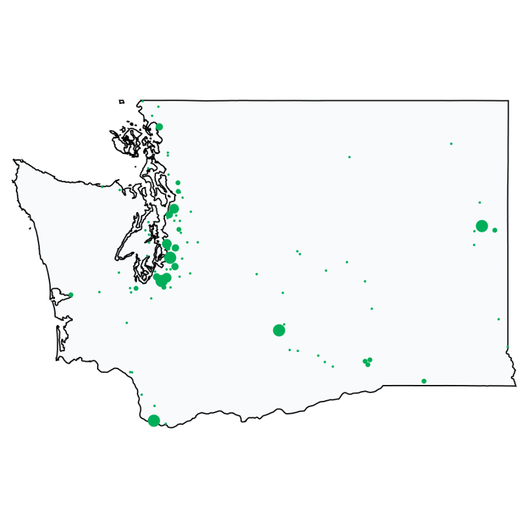 A map showing all Dollar Tree locations in Washington